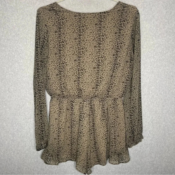 ASTR Leopard Print Crossover Ruffled Long Sleeve Romper - Picture 7 of 9